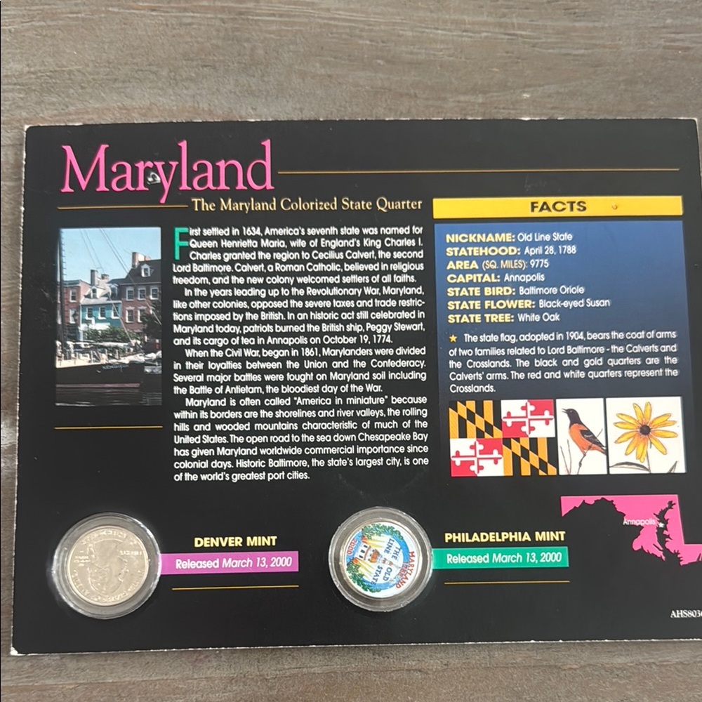 Maryland State Quarter Set with Display Card